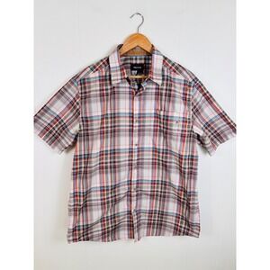 Marmot Mens Plaid Short Sleeve Button Up Shirt Outdoor Casual Large Brown Orange